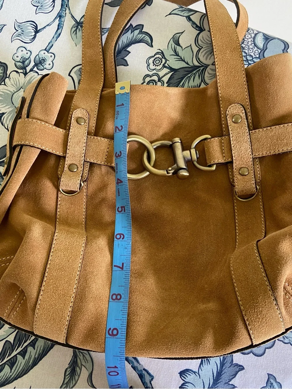 Arbo Suede Tan Shoulder Bag with Gold Hardware